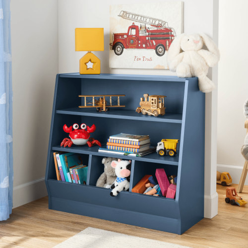 Your Zone Kids Bin Storage and Two Shelf Bookcase, Orion Blue