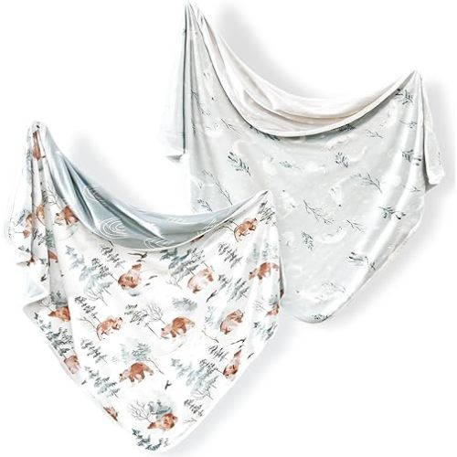 GRSSDER Baby Blankets, 2 Pack, Color: Bear & Snow Wolf
