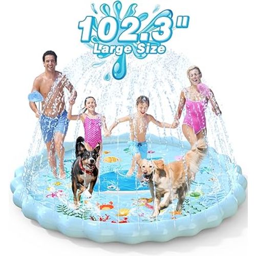 EPN Splash Pad, Extra Large Sprinkler Play Mat Fun for Kids, Thicker Summer Outdoor Water Toys Toddler Pool for 3-12 Years Old Children Boys & Girls (102.3")