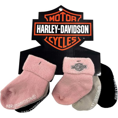 Harley-Davidson Baby Girls' Bar & Shield 3 Pack Infant Socks, Multi-Colored