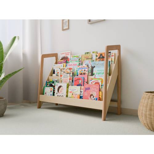 Large Montessori Bookshelf for Kids, Wide Wooden Book Display, Spacious Child-Safe Book Organizer