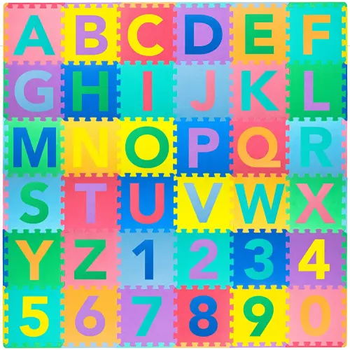 ProSource Kids Foam Puzzle Floor Play Mat with Shapes & Colors 36 Tiles, 12"x12" and 24 Borders