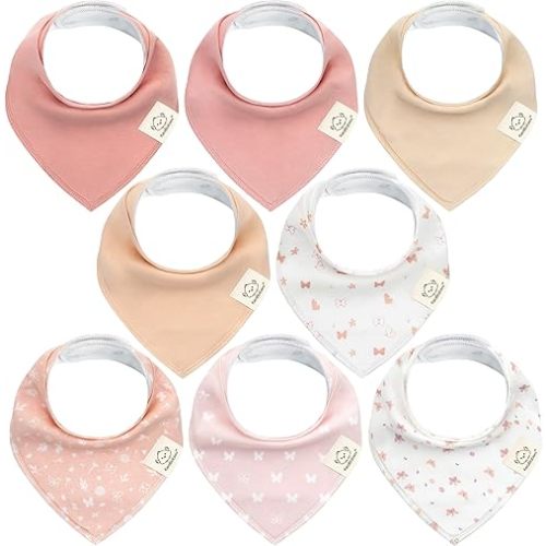 8-Pack Organic Baby Bandana Drool Bibs for Girls - Super Absorbent Baby Bibs for Baby Girls, Baby Boys, Soft Cotton Bandana Bibs, Baby Drool Bib, Teething Bibs for Infant, Toddler, Bib(Butterflies)
