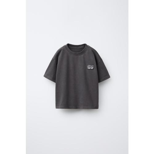 PLAIN T-SHIRT WITH LABEL - Anthracite grey | ZARA United States