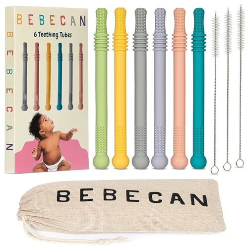 Teething Sticks for Babies 0-36 Months - Super Soft Silicone Teethers in 6 Vibrant Colors, Infant Teething Relief, Multicolored Teething Tubes Baby Gift Teethers