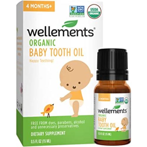 Wellements Organic Baby Tooth Oil | Soothing Massage Oil for Tiny Gums, Helps Make Teething Happy, Made with Safe and Effective Certified Organic Ingredients | 0.5 Fl Oz. 4 Months +