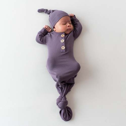 Ribbed Knotted Gown with Hat Set in Currant