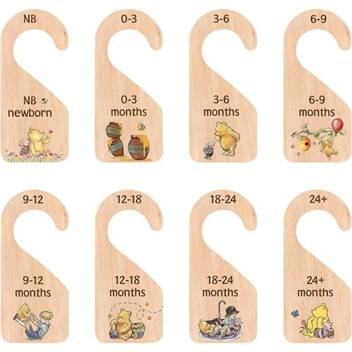 The Pooh Bear Baby Closet Dividers, Baby Clothes Organizer for Baby Nursery Decor Wooden Hanger for Newborn Baby Stuff from 0-24+ Months