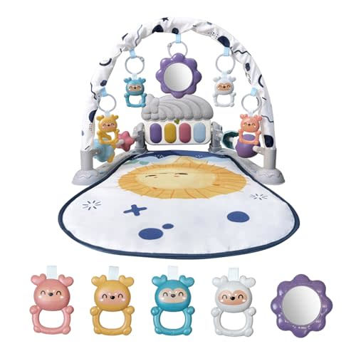Baby Play Gym Mat, Baby Gym Activity Center, Kick and Play Piano with Music and Light, Tummy Time Toys for Newborn Babies Infants Boys Girls 0-3-6-9-12 Months (Grey)