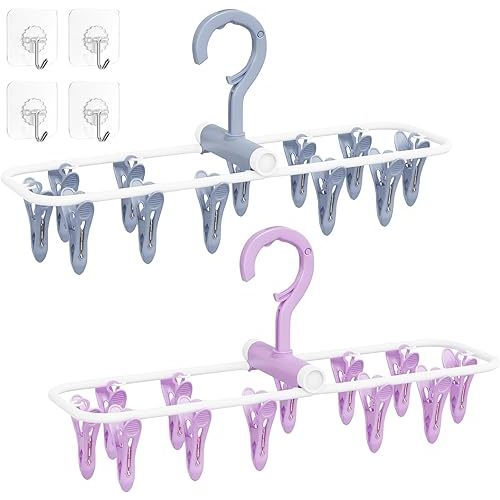 Clothes Drying Hanger with 12 Clips, 2 Pack