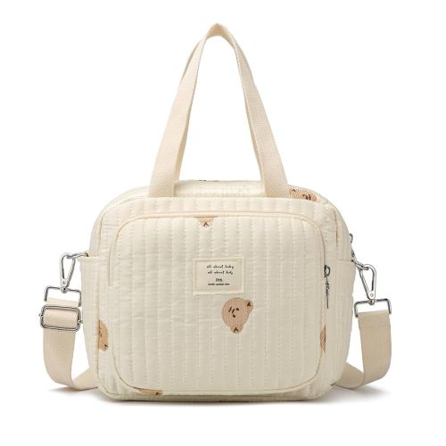 Small Diaper Bag Tote, Crossbody Diaper Bag Mini Purse with 7 Pockets, Travel Baby Bag for boys & Girls, 2 Bottle pocket, Off white