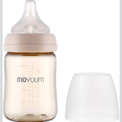 MOYUUM PPSU All in One Baby Feeding Bottle, 6oz, Stage 1 (Slow Flow) (Beige)