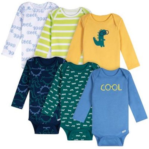Onesies Brand Baby Boys' 6-pack Long Sleeve Onesies Bodysuits, Dinos, Newborn