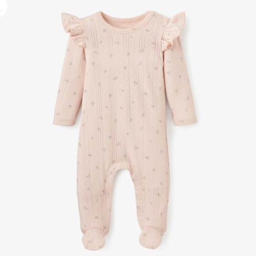 Blush Floral Organic Cotton Pointelle Baby Jumpsuit – Elegant Baby
