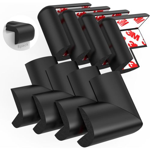 Baby Proofing Corner Guards, 8 Pack Pre-Taped Table Corner Protector for Baby, Soft Rubber Foam Furniture Corner Bumper Guards for Fireplace, Table, Stair, Cabinet (Black)