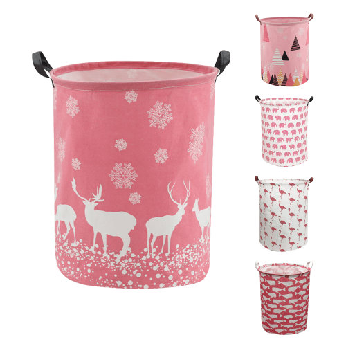 Laundry Basket, Collapsible Large Laundry Hamper Waterproof with Leather Handle, Dirty Clothes, Baby Kids Toy Storage Baskets Dorm, Elk Snowflakes