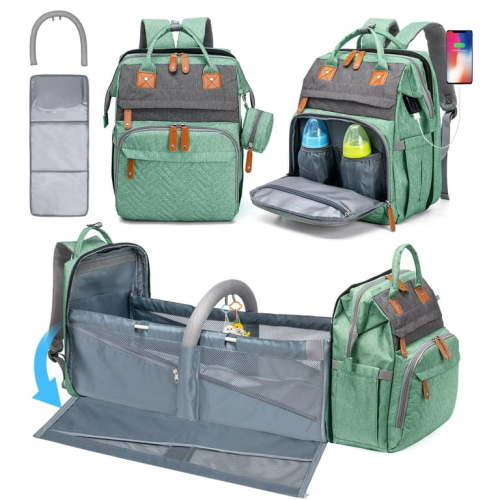 Kabaqoo Baby Diaper Bag Backpack, Newborn Baby Backpack with Changing Station & USB Charging Port Green