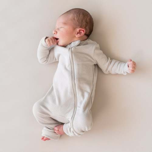Ribbed Zipper Romper in Oat | Bamboo Romper | Kyte Baby