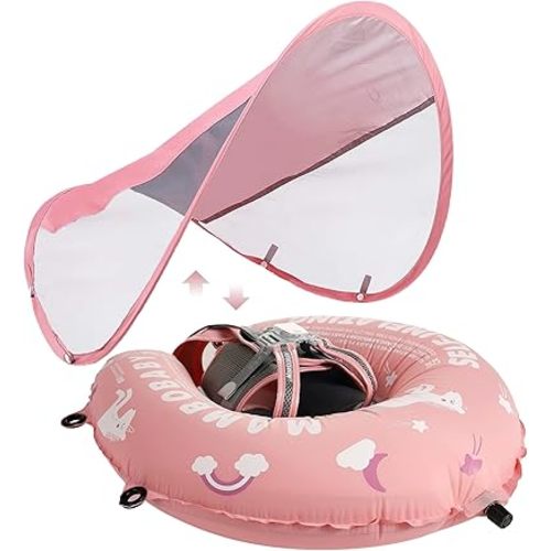 Mambobaby Newest Compressible Folding Baby Self-Inflating Float with Sun Canopy – Pink