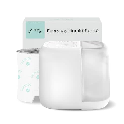 Canopy Bedside Evaporative Humidifier - 36 HR Run Time, 2.5L Capacity - No Mist - Help Alleviate Symptoms of Allergies, Flu, Cold, Dry Skin Includes Humidifier, Unwind Aroma, Filter - White