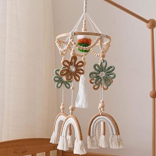 Baby Crib Mobile, Boho Flower Mobile for Crib, Crib Mobile for Boys and Girls, Boho Nursery Decor, Baby Bedroom Hanging Decoration,