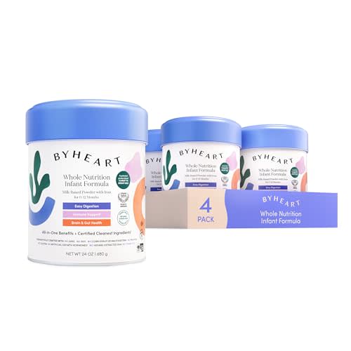 ByHeart Whole Nutrition Infant Formula Powder for Infants 0-12 Months, Made With Organic Grass-Fed Whole Milk, Clean Label Project Certified, Closest-to-Breast Milk Baby Formula Patented Protein Blend (24 Ounce (Pack of 4))