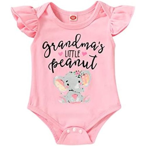 Happy Town Infant Baby Girls Boys Grandma's Little Peanut Short Sleeve Romper Bodysuit Causal Outfits
