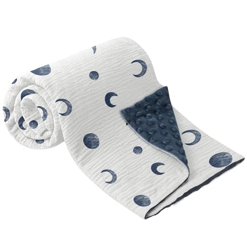 Bearmoss Baby Blankets for Unisex Boys Girls, Soft Nursery Crib Blankets with Muslin Cotton Front and Dotted Fleece Back for Newborns Toddlers 30x40inch (Blue Moon)