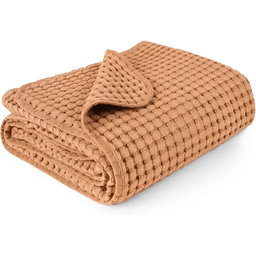Konssy Waffle Baby Blankets, Nursery Blankets for Boys Girls, Swaddle Blankets Neutral Soft Lightweight Toddler and Kids Throw Blankets(Brown)