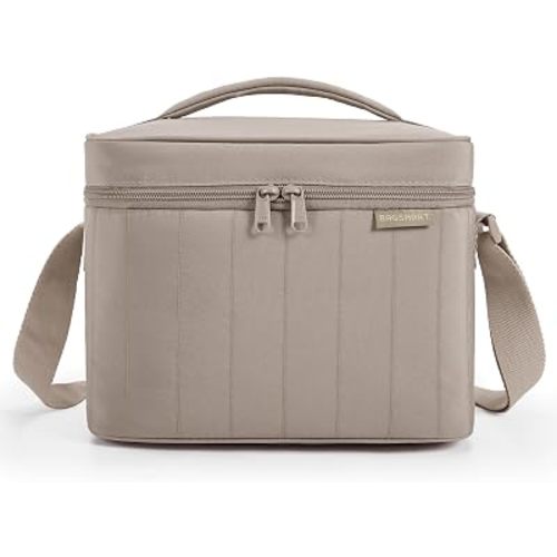 BAGSMART Lunch Box for Women, Insulated Lunch Bag Leakproof, Cute Adult Lightweight Quilted Reusable Cooler for Office Work Picnic Travel, Lunch Tote with Adjustable Shoulder Strap, Camel