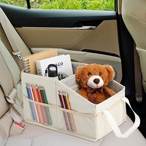 Honeydak Passenger Seat Organizer Car Foldable Storage for Console Front/back Seat with Multi-pockets Car Caddy Organizer SUV Truck for Kids Adults Accessories(Beige)