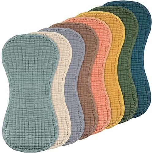 Frienda 8 Pieces Muslin Burp Cloths for Baby Cotton Burp Cloth 10 x 20 Inches Multi Colors Muslin Washcloths Diapers 4 Absorbent Layers Newborn Face Towels for Baby Boy Girl Unisex (Vivid Color)