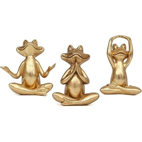 Gold Frog Figurines Yoga Decor 3.7In Set of 3 –Frog Yoga Statues for Modern Living Room Desk Table Home Office Bookshelf Shelves Sculptures Decor,Gifts for Mom Women