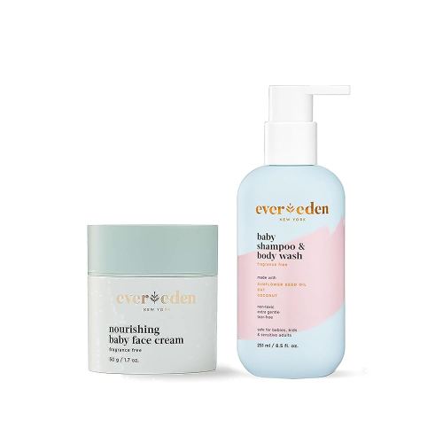Evereden Baby Shampoo and Body Wash, 8.5 fl oz & Nourishing Baby Face Cream, 1.7 oz | 2 Item Bundle Set | Clean Baby Care