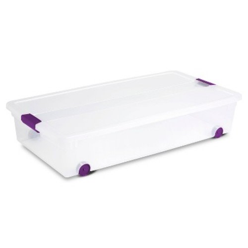 Sterilite 60qt Clear View Underbed Storage Bin with Latch Purple