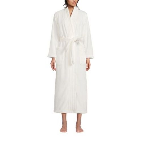Lands' End Women's Petite Cozy Plush Long Wrap Robe - Large - Ivory