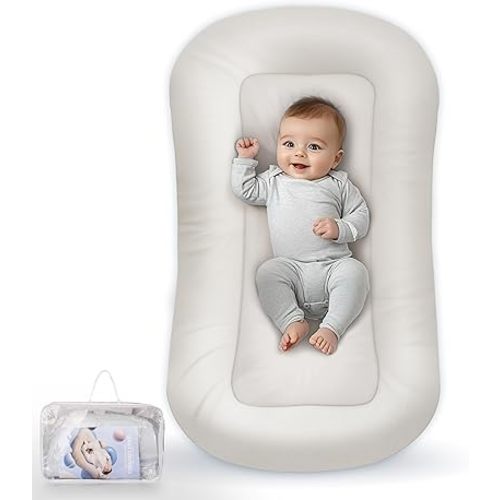 Baby Lounger - Baby Lounger for Newborn, Infant Lounger for Home and Travel, Soft Cotton, Newborn Babies Essentials Gifts, White