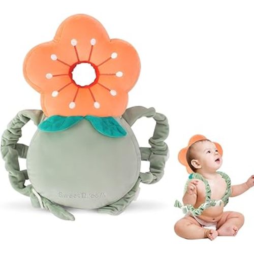 Baby Head Protector Backpack, Head Protector Pad Safety Cushion for Crawling and Walking with Baby Knee Pads (Ordinary Style-Flower), Larger