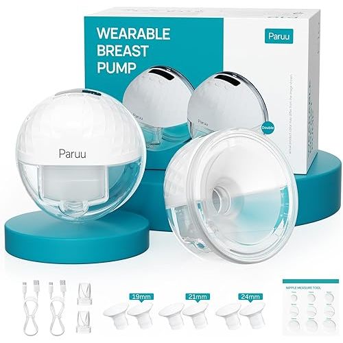 Paruu P10 Hands Free Breast Pump Wearable, 338mmHg Strong Suction, Low Noise, 4 Modes & 9 Levels, Electric Breast Pump Portable, Smart Display, 19/21/24/28mm Insert/Flange, 2 Pack (White)