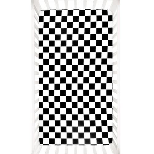 DILIMI Fitted Crib Sheets for Baby Boys and Girls, Ultra-Soft Breathable Baby Crib Sheet Fits Standard Crib and Toddler Mattress, Black Checkered