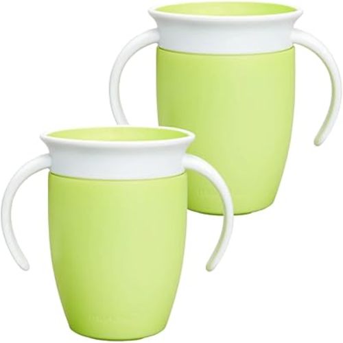 Munchkin Miracle 360 Cups for Toddlers sippy cups, toddler cups spill proof with Dentist Recommended Spoutless Design, BPA-Free Kids Cups, Easy to Clean, 7oz, 6 Months (Lime 2 Count)