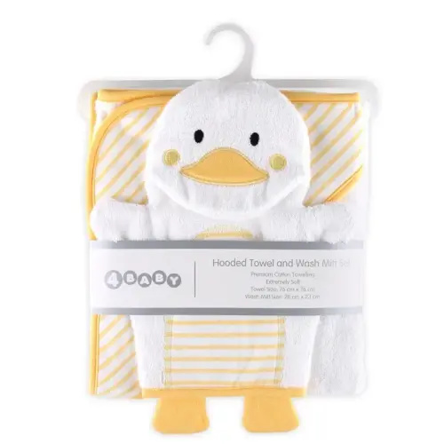 4Baby Hooded Towel & Wash Mitt Yellow Duck | Baby Bunting AU