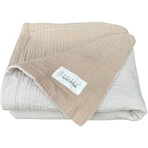 Golden Kocoon® -E-M-F Blanket - Organic Cotton Crepe Muslin, with a Silver Faraday Fabric Inside -3 Layers - Size 31x35 in -5 g, Cell Towers, Bluetooth, Smart Meters &WiFi - Golden Cocoon