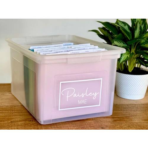 Milestone Tote Labels - Milestone Tote Name decal and Folder Labels DIY Kit - Sticker Name -Kids memory box - Child file DIY Baby Memory Box