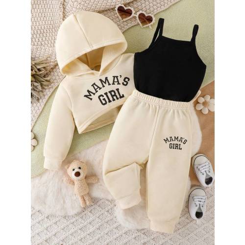 SHEIN Genkimix Kids Baby Girl Casual Sports Simple Sweatshirt Three-Piece Set Spring And Autumn