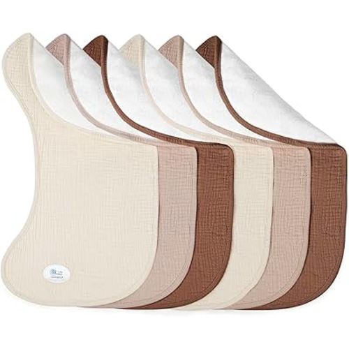 lulumoon Muslin Burp Cloths Sets - Large Cotton Burping Cloth Super Soft and Absorbent for Baby Boys and Girls 6pack (Brown)
