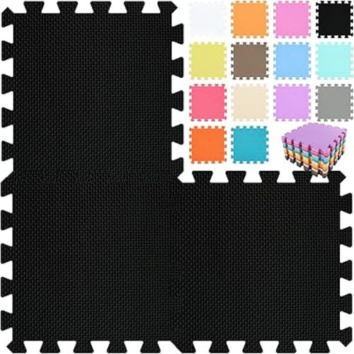qqpp EVA Rubber 18 Tiles Interlocking Puzzle Foam Floor Mats - Baby Play Mat for Playing | Exercise Mat for Home Workout. Black. QC-Db18N