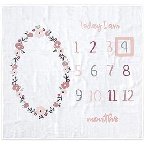 Gerber Baby Boys Girls and Neutral Newborn Infant Baby Toddler Nursery 100% Cotton Monthly Milestone First Year Blanket, Floral White, 47" x 47"