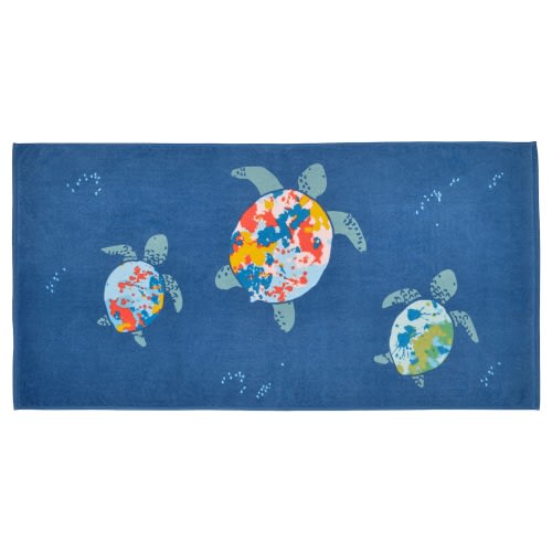 BLÅVINGAD Bath towel - turtle pattern/dark blue 28x55 "