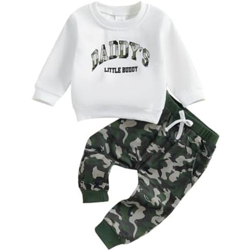 Toddler Baby Boy Clothes Camo Pant Set Long Sleeve Letter Sweatshirt and Camouflage Jogger Pants Infant Boy Outfits